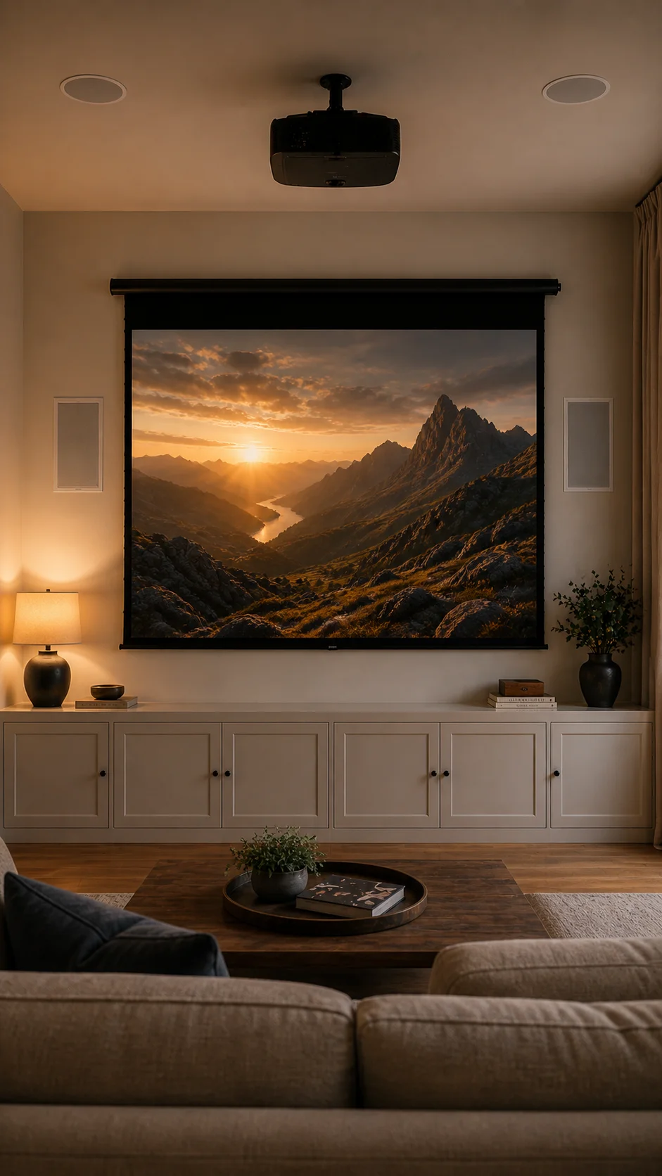 Custom home theater installation with in-wall speakers in a Chicago home.